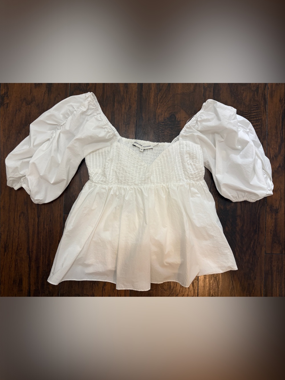 English Factory White Puff Sleeve Smocked Peplum Top